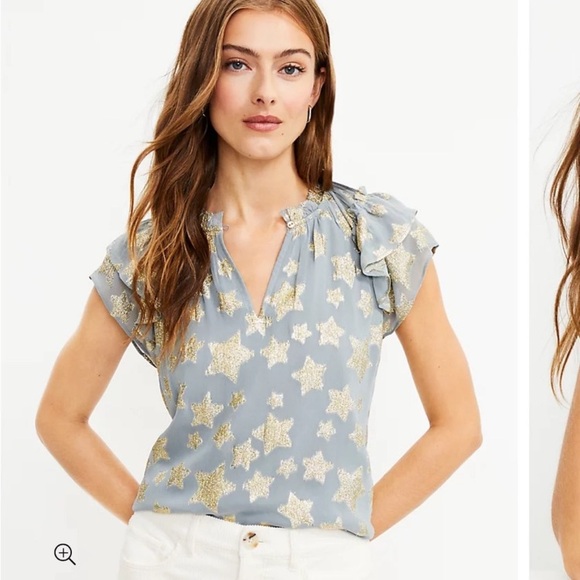 Fairycore Star celestial gold metallic sparkle print chiffon sparkly blouse - Picture 2 of 10